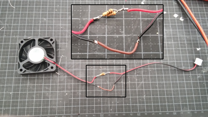 fan with resistors soldered in series